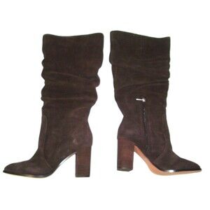 New $199 Brown Womens 9 Splendid Gloria Suede Leather Boots Tall Knee Slouchy
